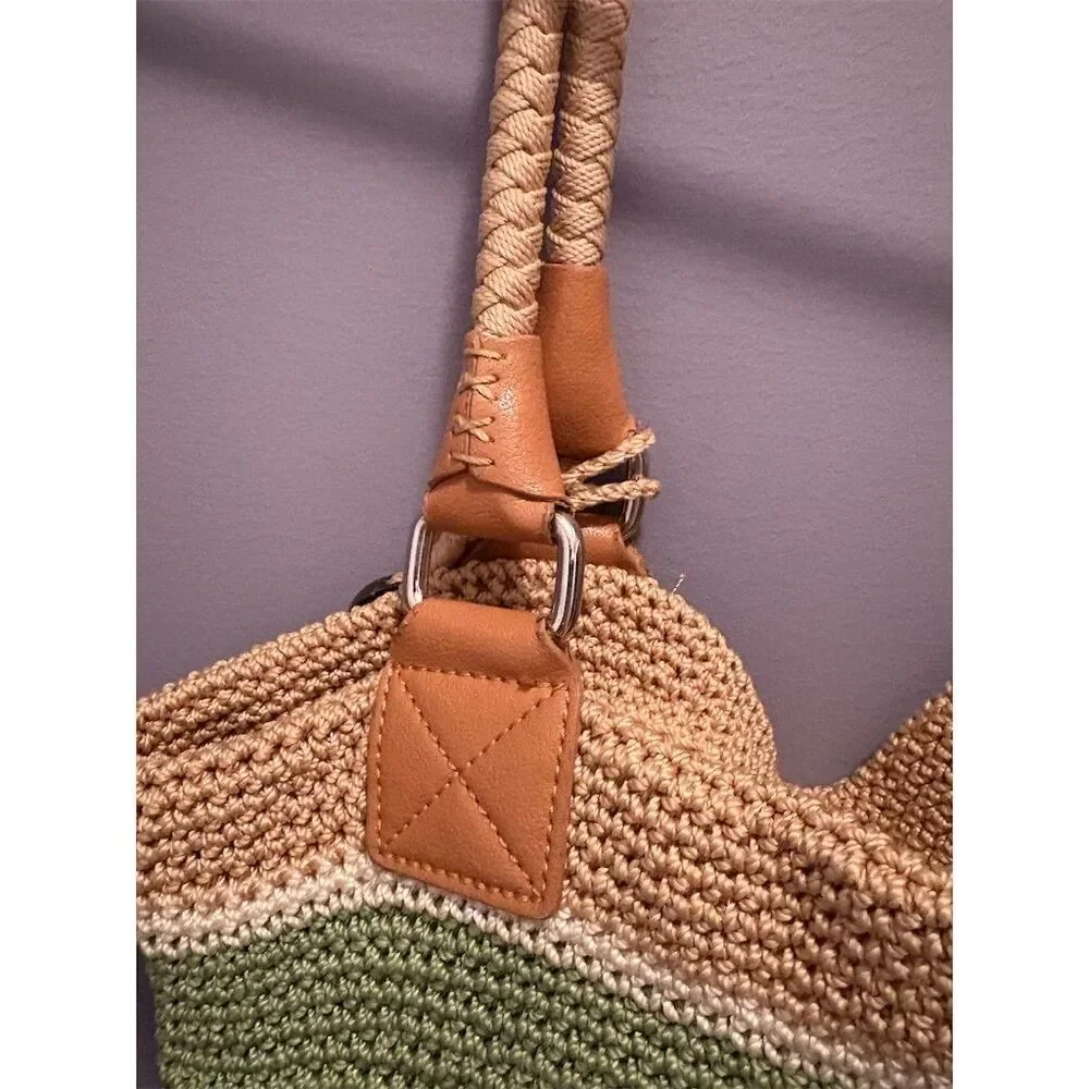 The Sak Women's Green Tan Crochet Shoulder Bag Tote - Picture 7 of 11